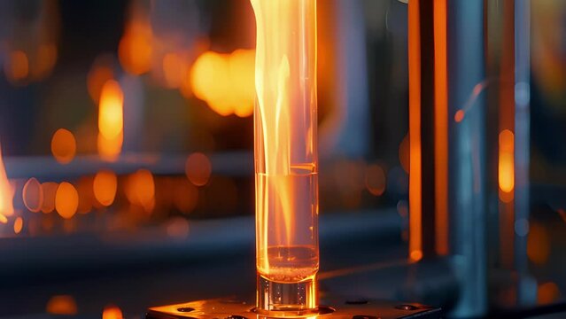 A test tube is being heated over a Bunsen burner to determine the boiling point of a particular petroleum product.