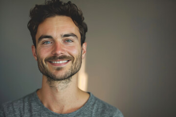 Obraz premium A close up portrait of a young man with a subtle smile