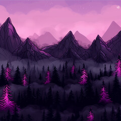 Serene Mountain Landscape at Dawn with Gentle Fog and Soft Pastel Hues