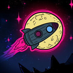 Memecoin Meme: Empty Rocket Toward Recognisable Moon in Deep Space to The Moon