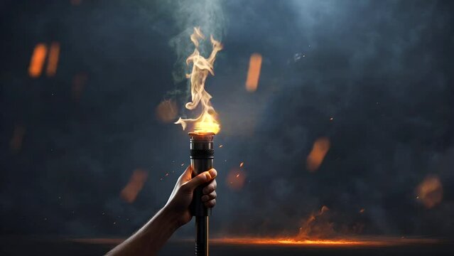 Hand holding torch. Seamless looping time-lapse 4k video animation background