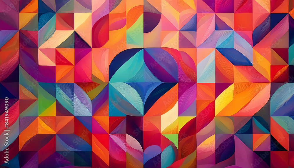 Poster blue green red mosaic square tile pattern created with squares and circles