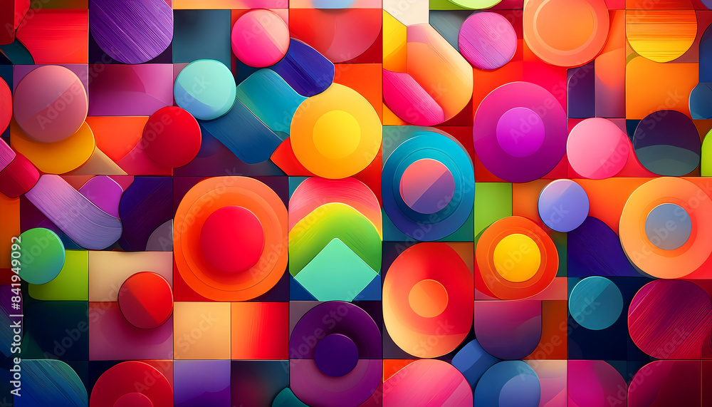 Aufkleber blue green red mosaic square tile pattern created with squares and circles