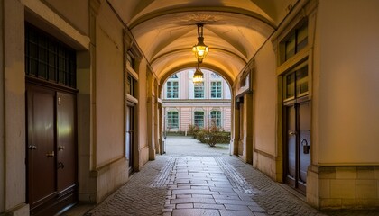 passage in an arch somewhere in Europe - old city center, old architecture - AI generated