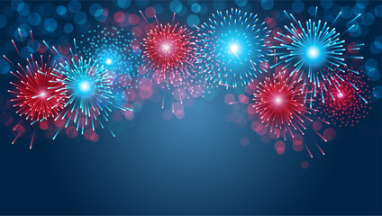 Blue and Red Firework  background for Fourth of july USA indenpendence day celebration