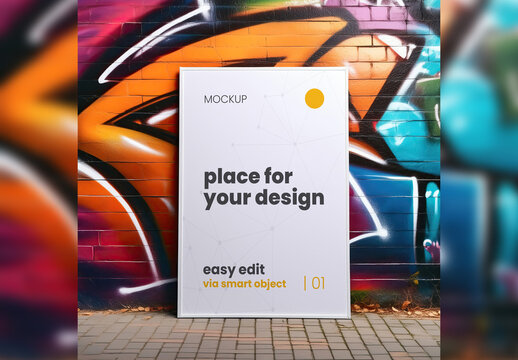 Poster Frame Mockup with Colorful Graffiti Background 02 Generative Ai