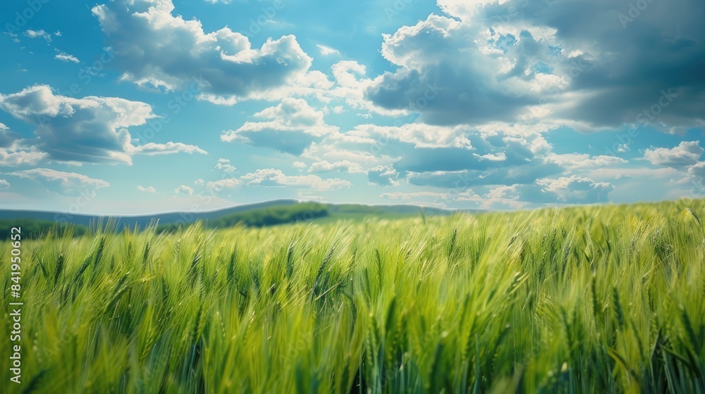 Wall mural field of green wheat scenic countryside with wheat fields