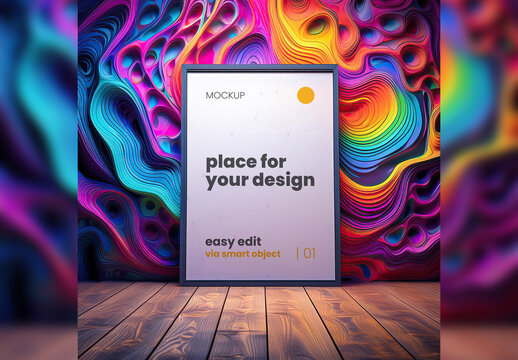 Poster Frame Mockup with Colorful Psicodelic envoronment 04 Generative Ai