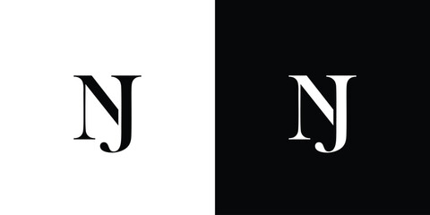 Abstract serif letter NJ logo in black and white color for beauty and wedding design logo vector inspiration