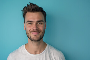 Obraz premium A close up portrait of a young man with a subtle smile