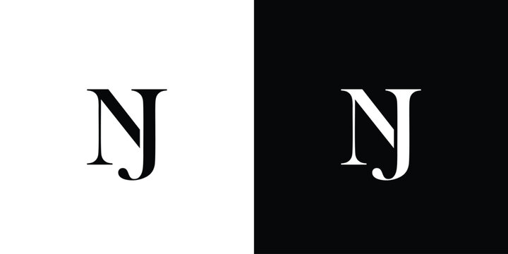 Abstract serif letter NJ logo in black and white color for beauty and wedding design logo vector inspiration