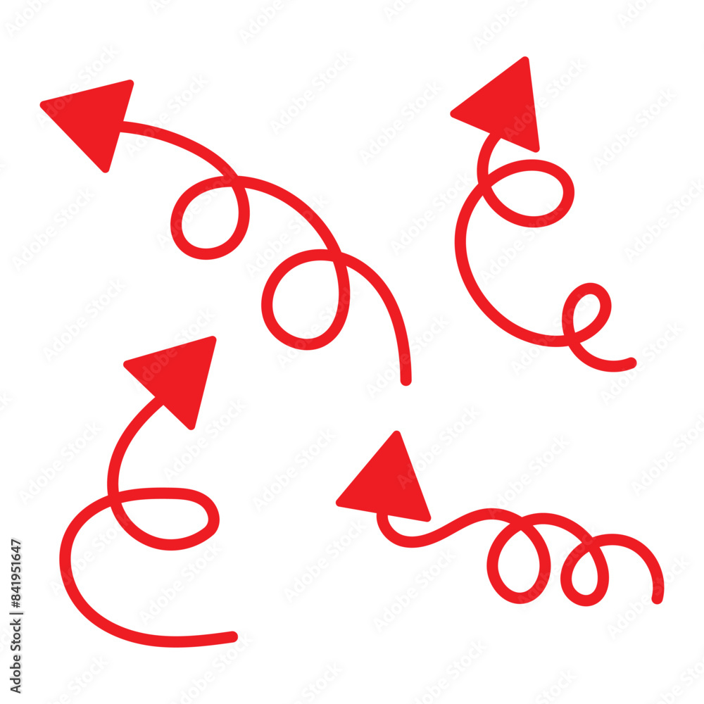 Poster arrow icon. spiral doodle arrow. collection different arrows sign. direction icon. hand drawn red ar