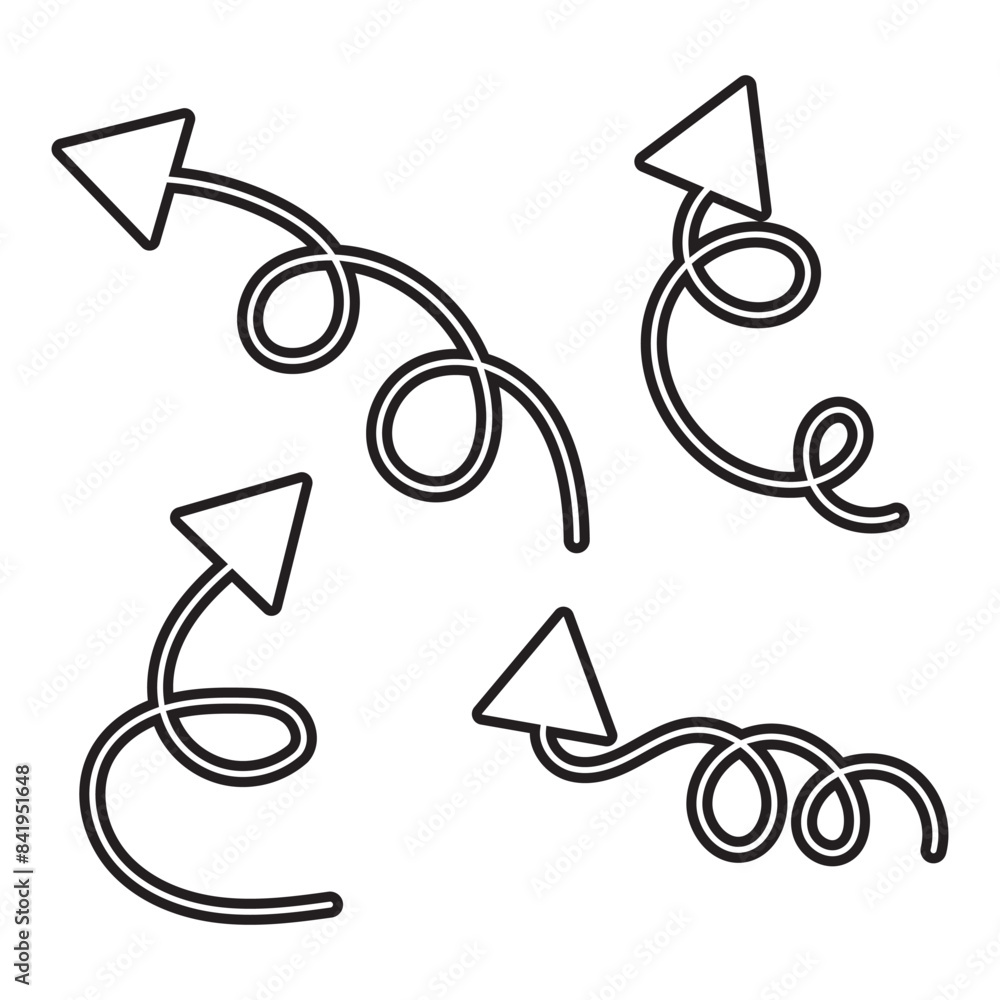 Aufkleber hand drawn arrows. spiral doodle arrow icon set. arrow icon. collection different arrows sign. direc