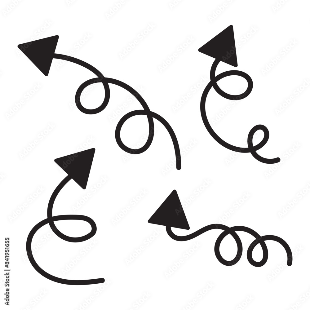 Poster spiral doodle arrow icon set. arrow icon. collection different arrows sign. direction icon. hand dra