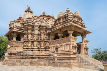 Fototapeta premium Khajuraho Temples known for erotic stone sculptures with intricate craftsmanship and fine details