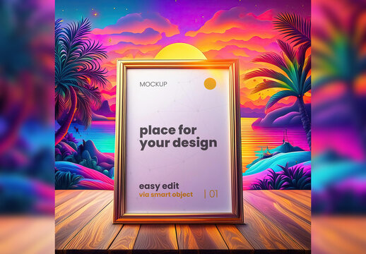 Poster Frame Mockup with Colorful Psicodelic envoronment 06 Generative Ai