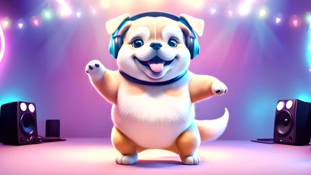 Dog with headphones. Seamless looping time-lapse 4k video animation background