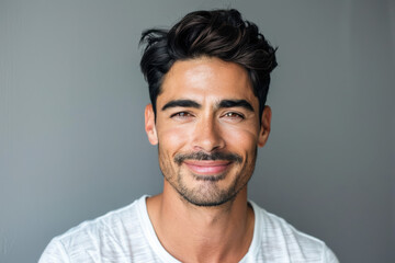 Obraz premium A close up portrait of a young man with a subtle smile