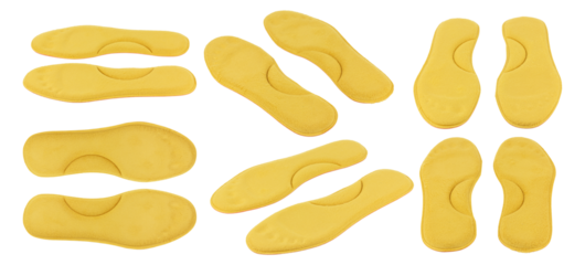 Set orthopedic shoe insoles isolated from background