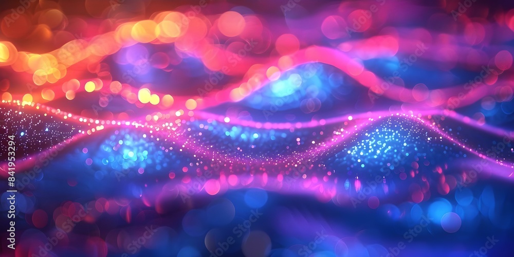 Poster neon wave lines and bokeh lights creating an abstract background. concept abstract backgrounds, neon