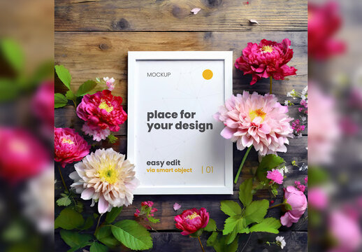 Poster Frame Mockup with plant flowers 01 Generative Ai