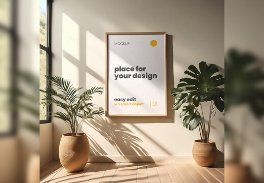 Poster Frame Mockup with Plants 04 Generative Ai