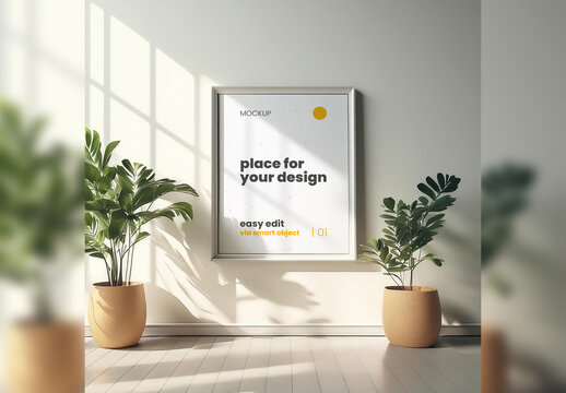 Poster Frame Mockup with Plants 06 Generative Ai