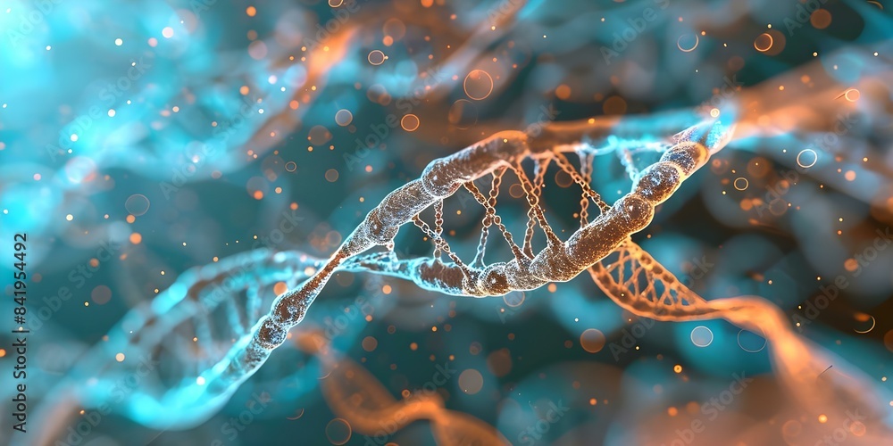 Poster studying dna in cells to understand genetic code and molecular structures. concept genetic code, dna