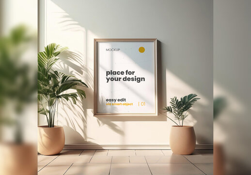Poster Frame Mockup with Plants 07 Generative Ai