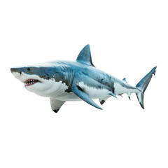 Fototapeta premium Realistic depiction of a Great White Shark isolated on a white background, showcasing its sharp teeth and powerful build.