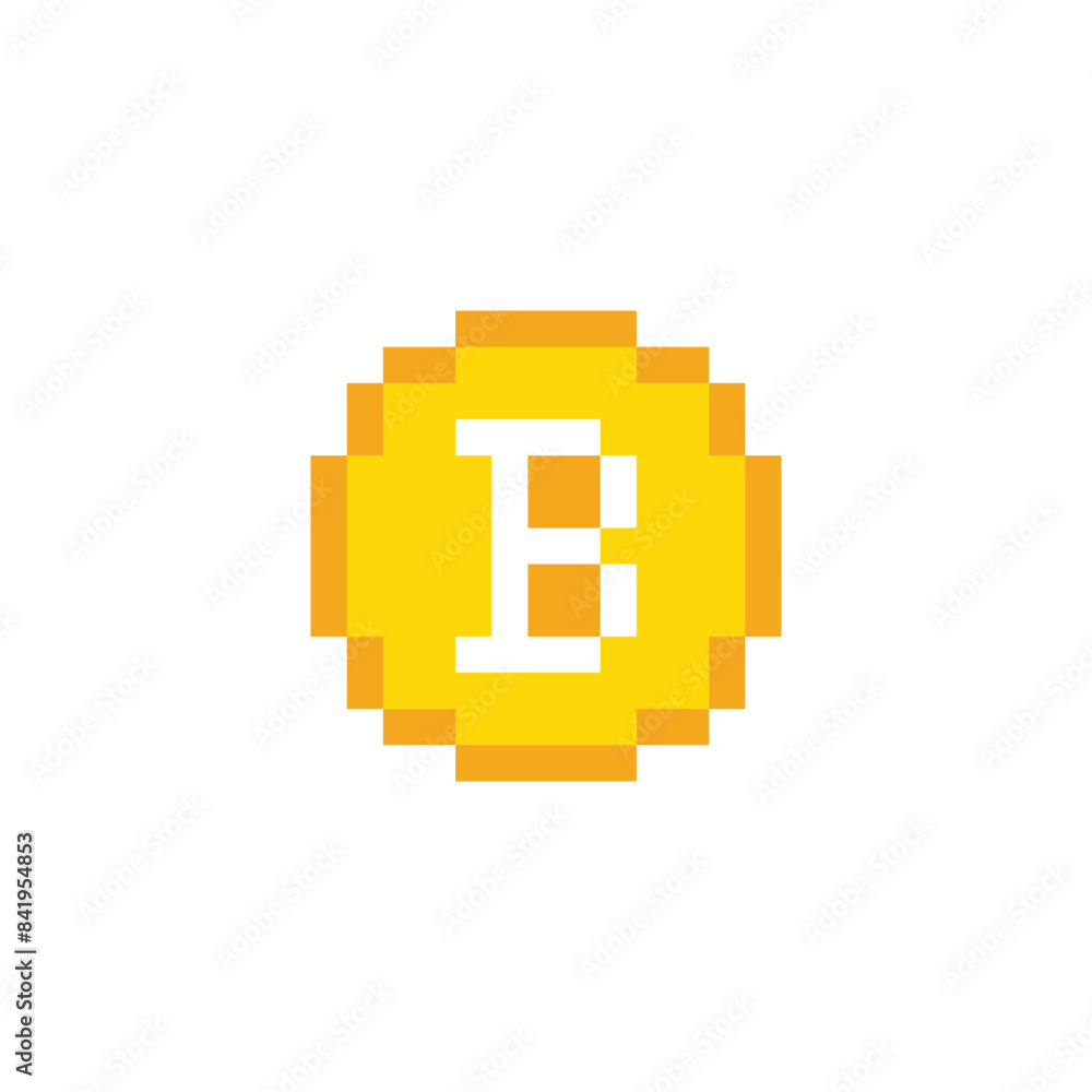 Aufkleber pixel art bitcoin vector icon golden coin pixel element for 8 bit game