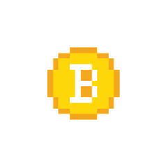 pixel art Bitcoin vector icon golden coin pixel element for 8 bit game