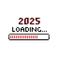 pixel 2025 year loading icon vector  8 bit pixel banner New Year