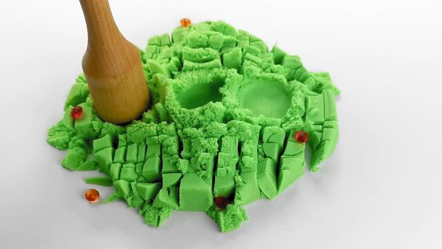 Very Satisfying and Relaxing Kinetic Sand ASMR video. Cutting anti stress macro close up colorful Kinetic Sand with a Knife. ASMR sounds.