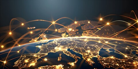 Integration of digital networks in the European Union for improved connectivity. Concept EU Digital Strategy, Cross-Border Data Flow, Connectivity Infrastructure, Network Integration