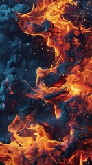 Abstract flames of fire and smoke, vibrant colors. Energy and chaos concept