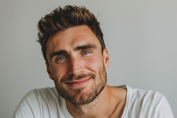 Obraz premium A close up portrait of a young man with a subtle smile
