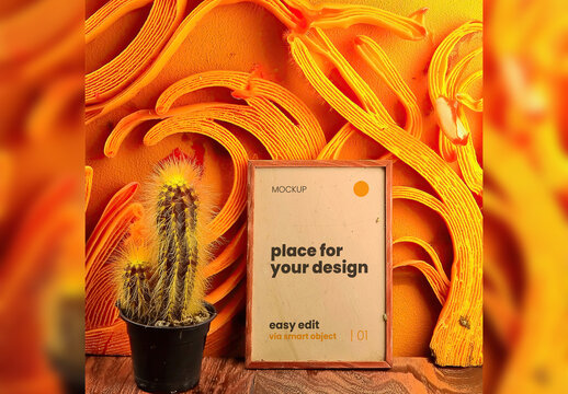 Poster Frame Mockup with orange ornaments background Generative Ai