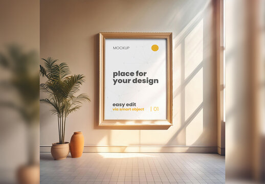 Poster Frame Mockup with Plant 03 Generative Ai