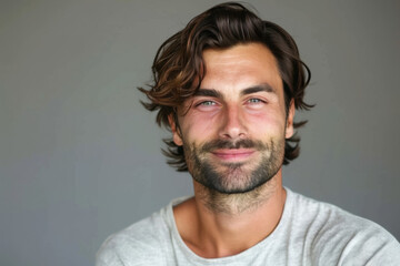 Obraz premium A close up portrait of a young man with a subtle smile