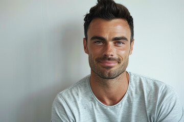 Obraz premium A close up portrait of a young man with a subtle smile