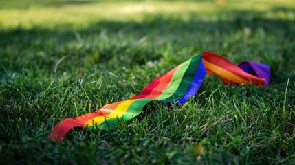 LGBTQ Rainbow ribbon on grass
