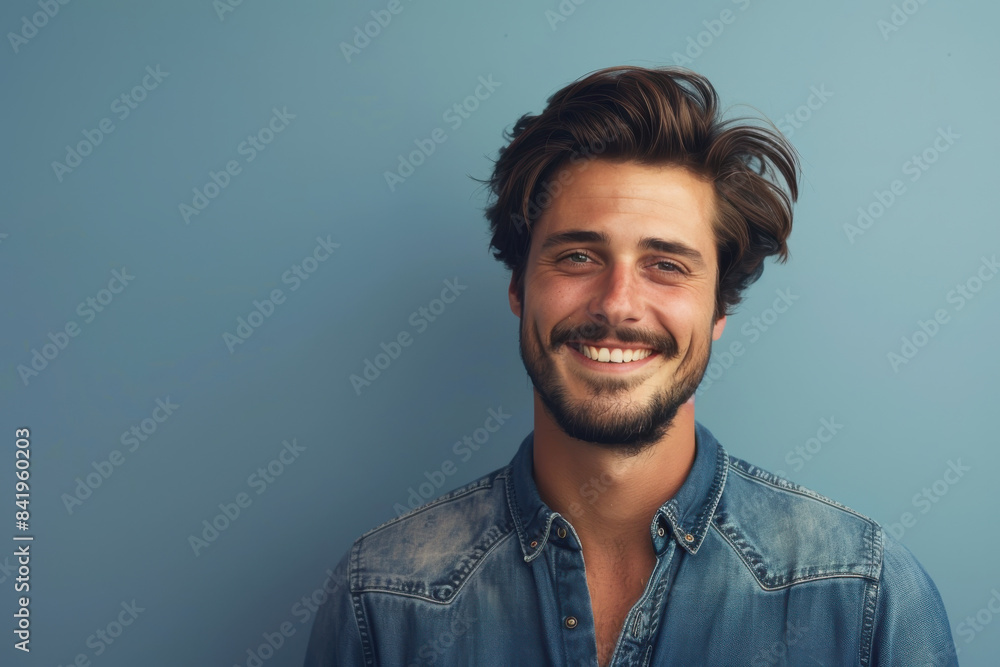 Wall mural a close up portrait of a young man with a subtle smile