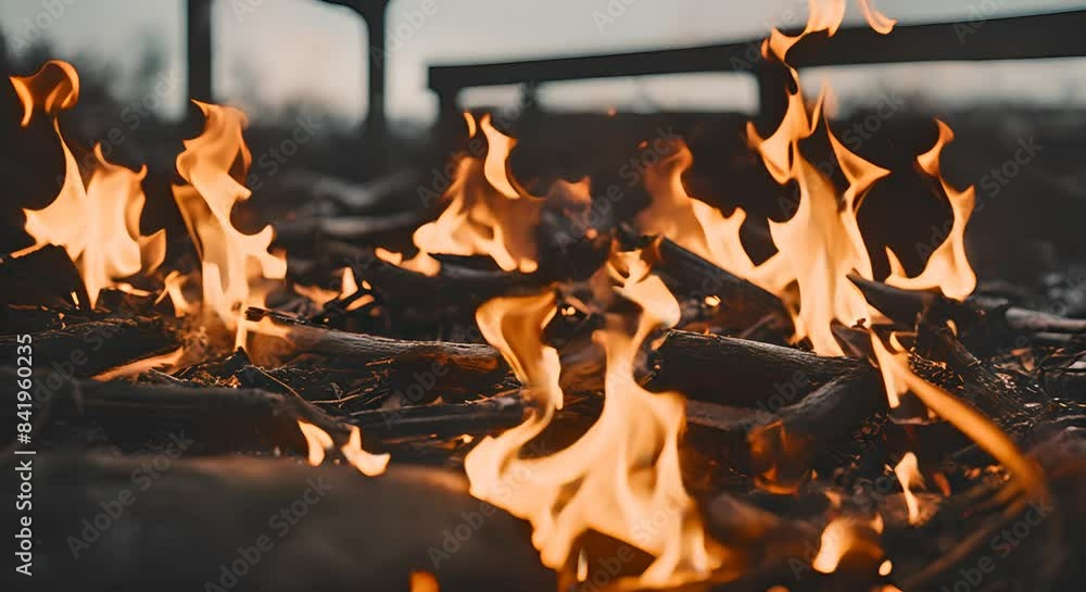 Aufkleber firewood is burning, creating a mesmerizing display of orange flames and glowing embers as it transf
