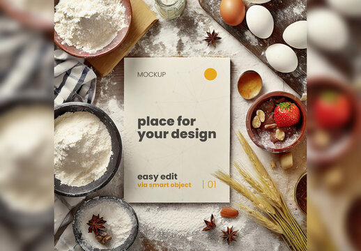 Poster page Mockup between bakery kirchen food and elements 02 Generative Ai