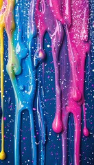Melting Popsicle Dream: This playful design evokes the joy of a hot summer day. Dripping streaks of vibrant colors - magenta, turquoise, and lemon yellow fun and eye-catching wallpaper