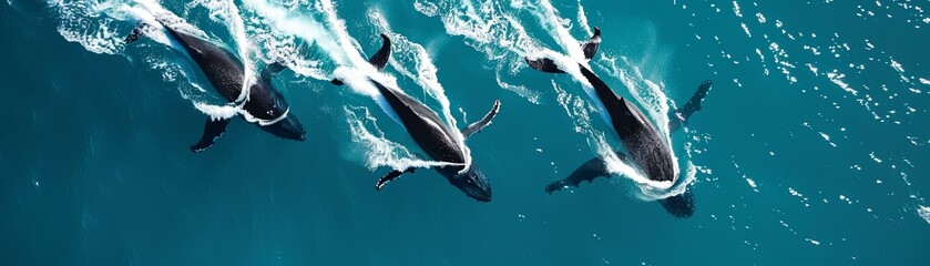 Fototapeta premium humpback whales swimming, aerial view wide shot