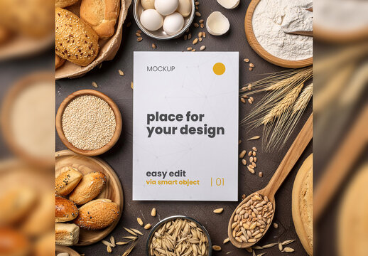 Poster page Mockup between bakery kirchen food and elements 03 Generative Ai
