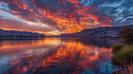 Summer in Okanagan Valley Dazzling sunset over Osoyoos Lake