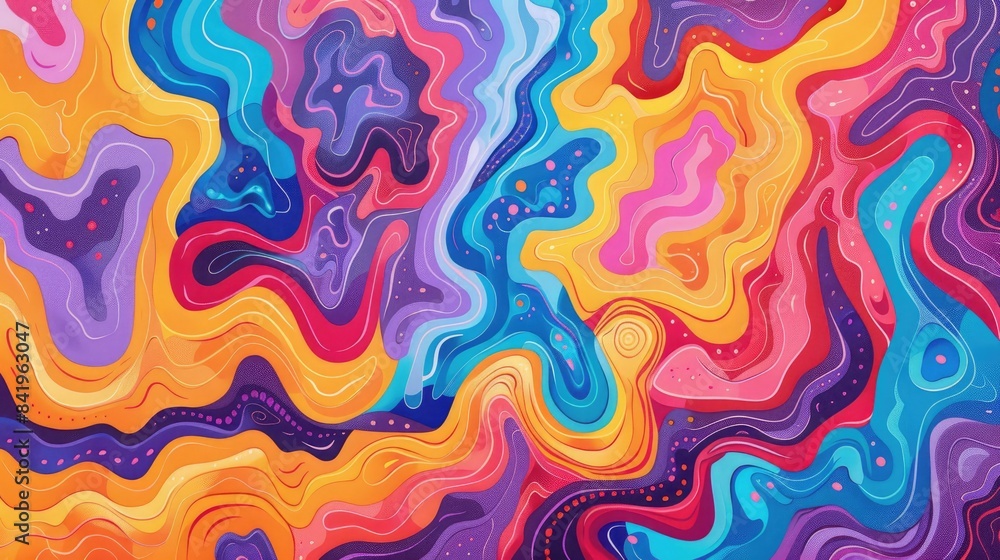 Poster vivid psychedelic backdrop consisting of intertwining curved patterns artwork